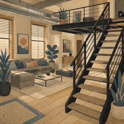 Modern Industrial Loft with Exposed Beams