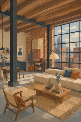 Industrial Loft Apartment with Exposed Beams