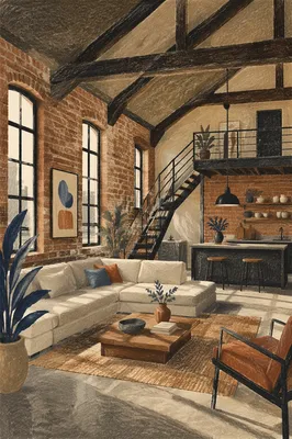 Industrial Modern Loft with Exposed Beams