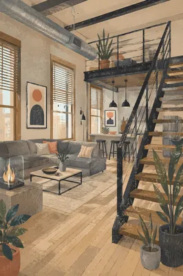 Modern Industrial Loft with Exposed Beams