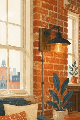 Industrial Loft Brick Wall Sconce Detail