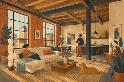 Industrial Loft Apartment with Exposed Beams