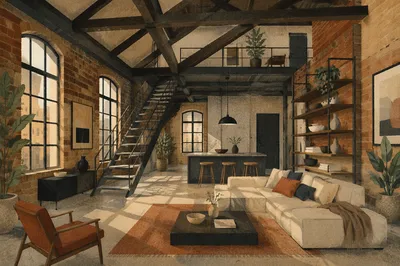 Industrial Loft Apartment with Exposed Beams