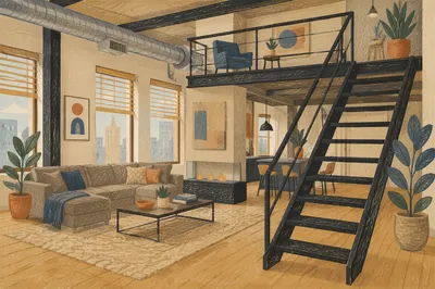 Modern Industrial Loft Living Room Interior