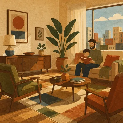 Sunlit Retro Mid-Century Modern Living Room
