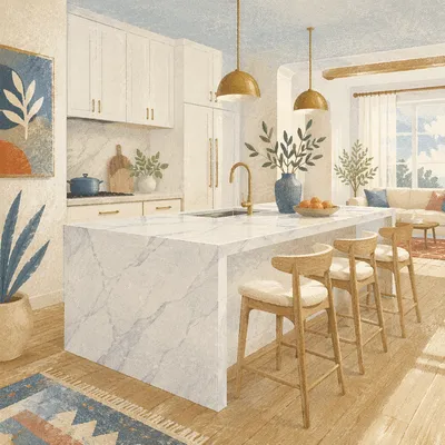 Bright Modern Kitchen With Marble Island