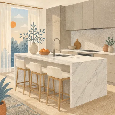 Modern White Marble Kitchen Island Interior