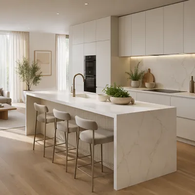 Modern White Marble Kitchen Island Interior