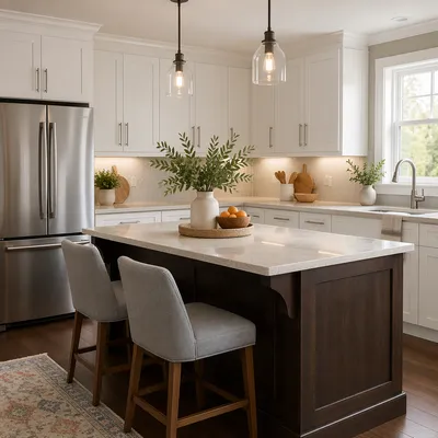Modern White Marble Kitchen Island Interior