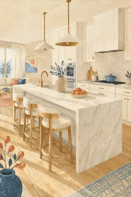 Bright Modern Kitchen With Marble Island
