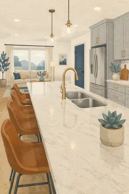 Modern White Marble Kitchen Island Interior