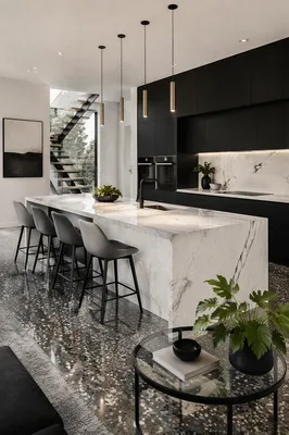 Luxury Modern Kitchen with White Marble Island