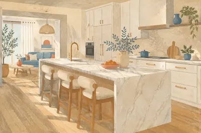 Bright Modern Kitchen with Marble Island