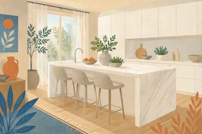 Serene Modern Kitchen with White Marble Island