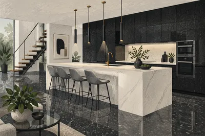 Luxury Modern Kitchen with Marble Island