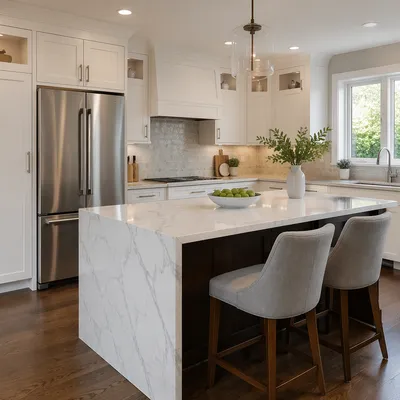 Modern White Marble Kitchen Island Interior