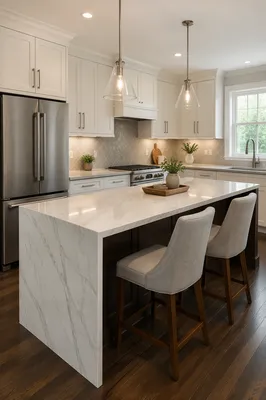 Modern White Marble Kitchen Island Interior