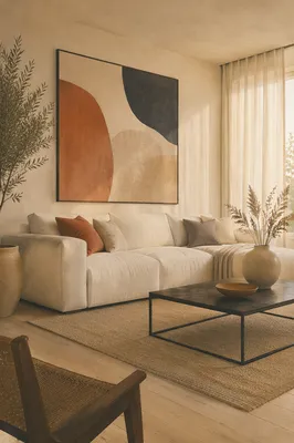 Serene Modern Living Room with Abstract Art