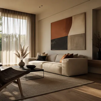 Serene Modern Living Room with Abstract Art