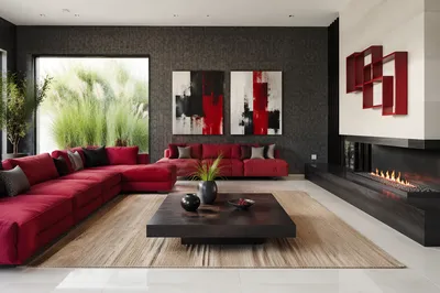 Modern Minimalist Living Room with Red Sofas