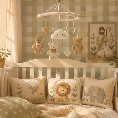 Serene Pastel Nursery with Crib Mobile