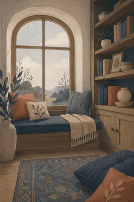 Cozy Arched Window Reading Nook Interior