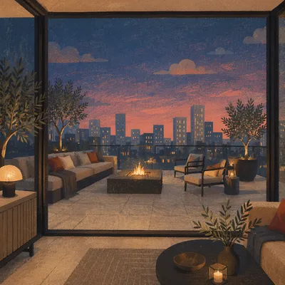 Elegant Rooftop Terrace at Blue Hour