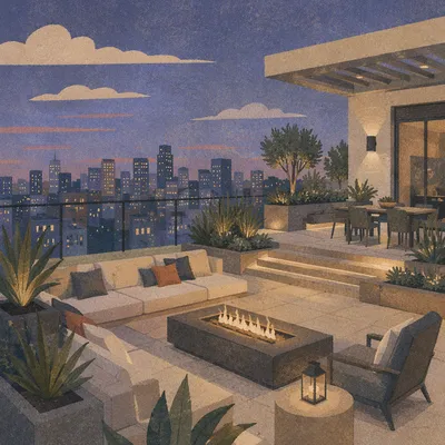 Elegant Rooftop Terrace at Blue Hour
