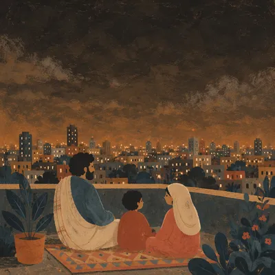 Moody Rooftop Terrace Over Evening Skyline