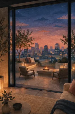 Elegant Rooftop Terrace at Blue Hour