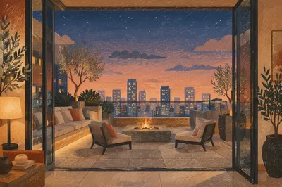 Elegant Rooftop Terrace at Blue Hour
