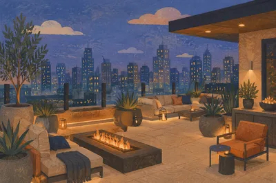 Elegant Rooftop Terrace at Blue Hour