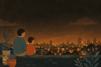 Moody Rooftop Terrace Over Evening Skyline