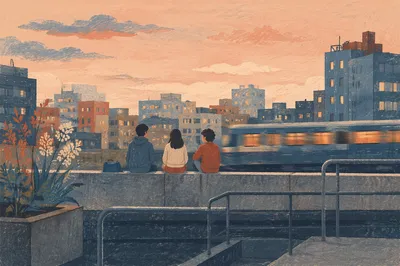 Contemplative Evening Rooftop Terrace City View