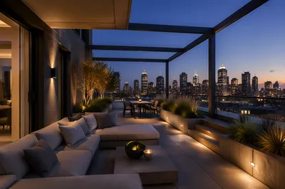 Elegant Rooftop Terrace at Blue Hour