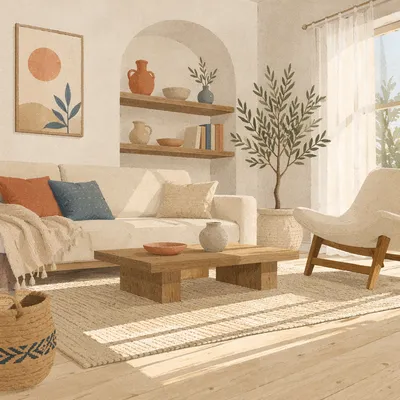 Airy Scandinavian Living Room in Light Wood