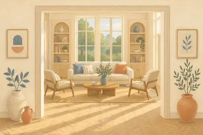 Scandinavian Living Room with Light Wood Accents