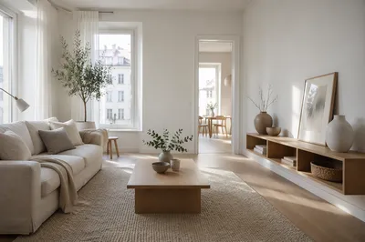 Bright Scandinavian Living Room with Light Wood
