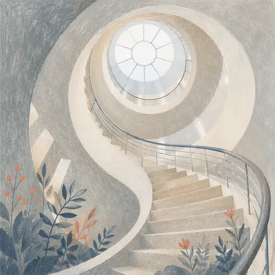Modern Spiral Staircase Overhead Atrium View