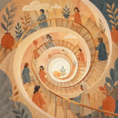 Modern Spiral Staircase Overhead Architectural View