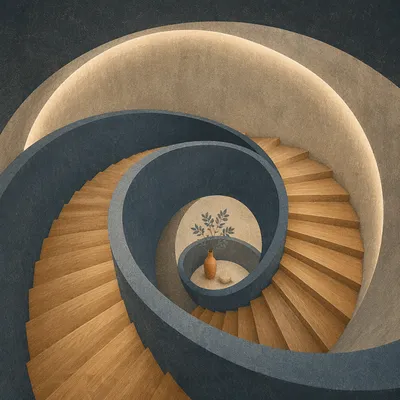 Modern Spiral Staircase Overhead Interior View