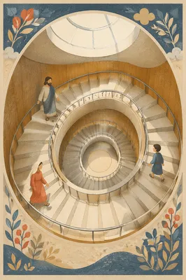 Modern Spiral Staircase Overhead Architectural View