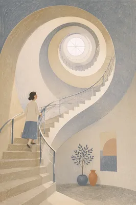 Modern Spiral Staircase Overhead Atrium View