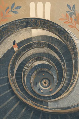 Overhead Spiral Staircase in Modern Atrium