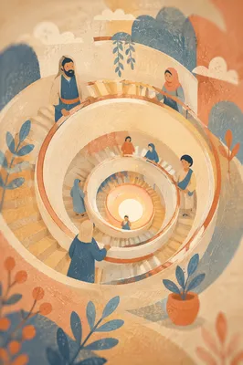 Modern Spiral Staircase Overhead Interior View