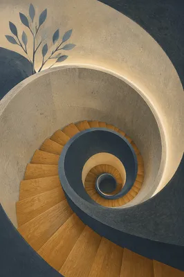 Modern Spiral Staircase Overhead Architectural View