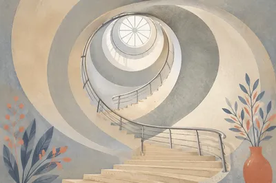 Modern Spiral Staircase Overhead Atrium View