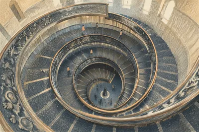 Modern Spiral Staircase Overhead Atrium View