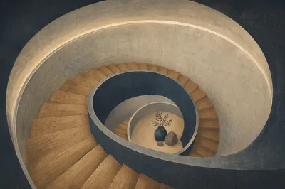 Modern Spiral Staircase Overhead Architectural View