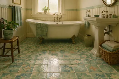 Vintage Clawfoot Tub Bathroom With Seafoam Tiles